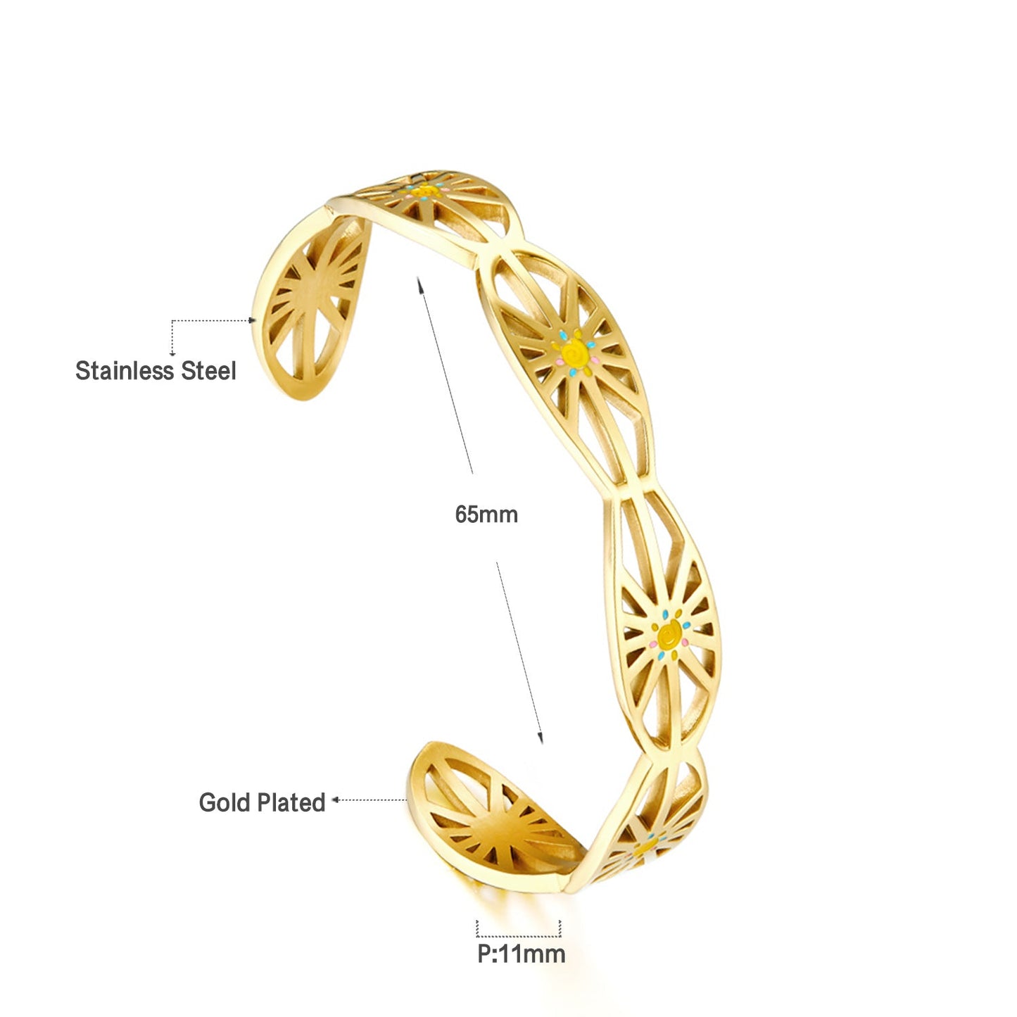 Stainless Steel Mixed Color Sun Hard Bracelet For Women