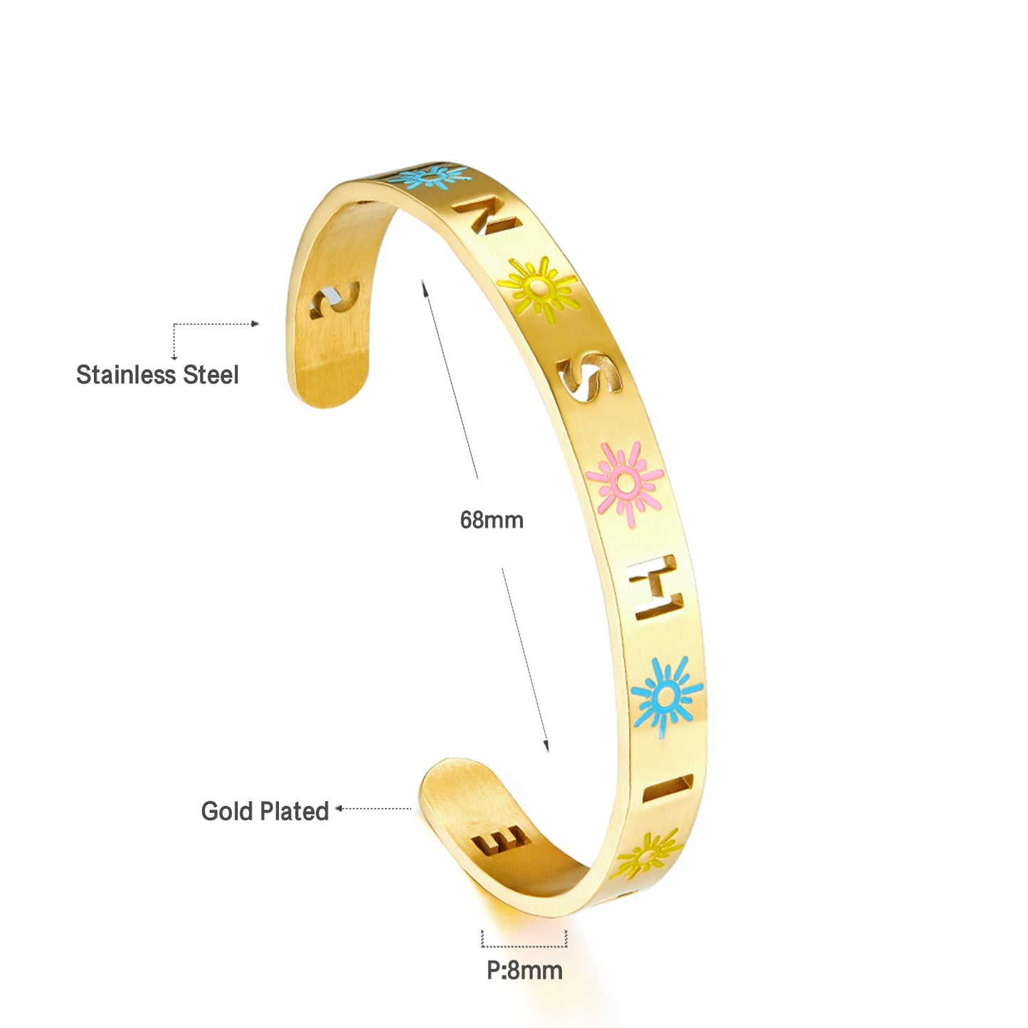 Fashion Stainless Steel Mixed Color Sun Hard Bracelet