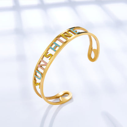 Fashion 2022 Mixed Color Letter SUNSHINE Hollow Hard Bracelet