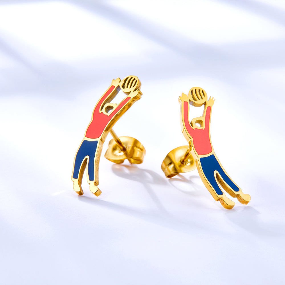 Enamel Girls Kids Jewelry Boys Playing Volleyball Mixed Color Cut Stud Earrings