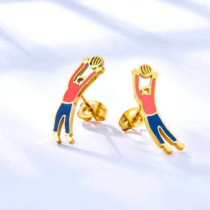 Enamel Girls Kids Jewelry Boys Playing Volleyball Mixed Color Cut Stud Earrings