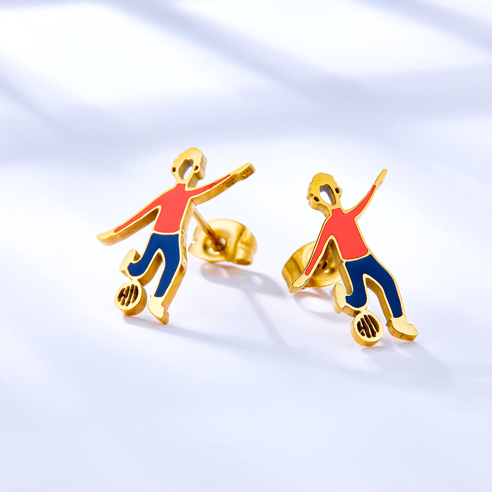 Enamel Girls Kids Jewelry Boys Playing Football Mixed Color Cut Stud Earrings