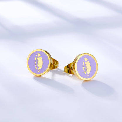 Enamel Girls Kids Jewelry 18k Gold Plated Rugby Purple Cut Stud Earrings