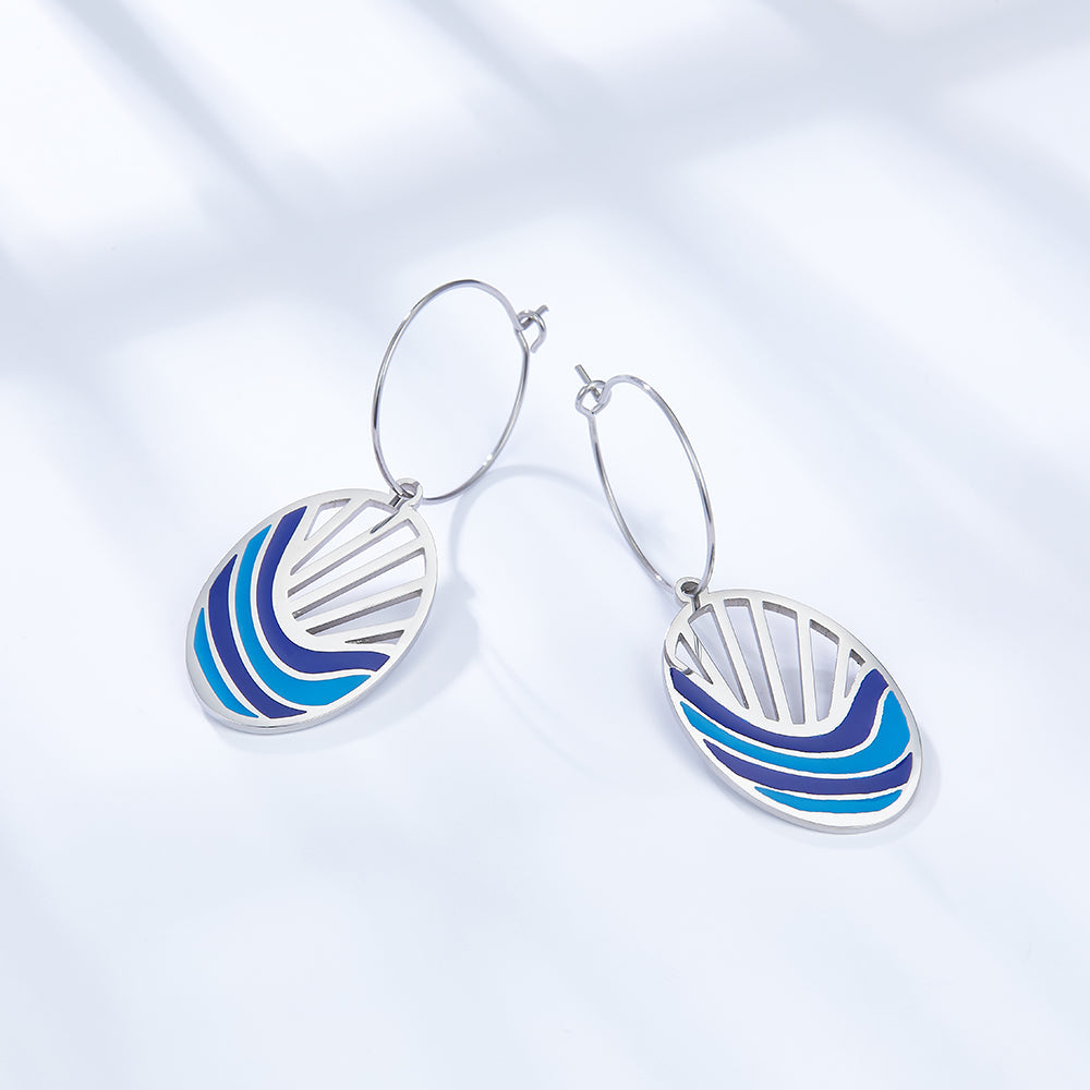 Enamel Girls Kids Jewelry Fashion Circle with Oval Seawater Mixed Color Earrings