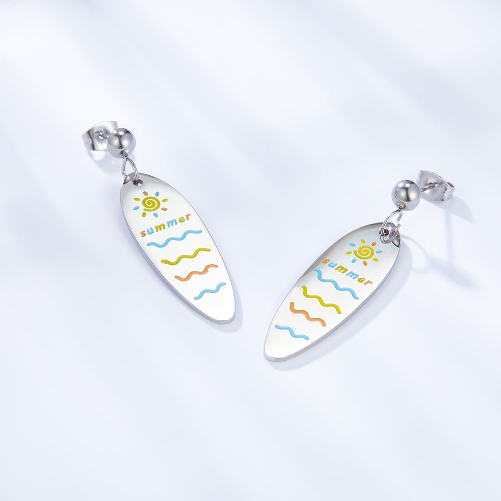 Girls Kids Jewelry Stainless Steel Half Bead With Oval Sunshine Sea Mixed Color Earrings