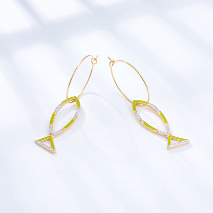 Circle With Fish-shaped Hollow Mixed Color With Diamond Earrings