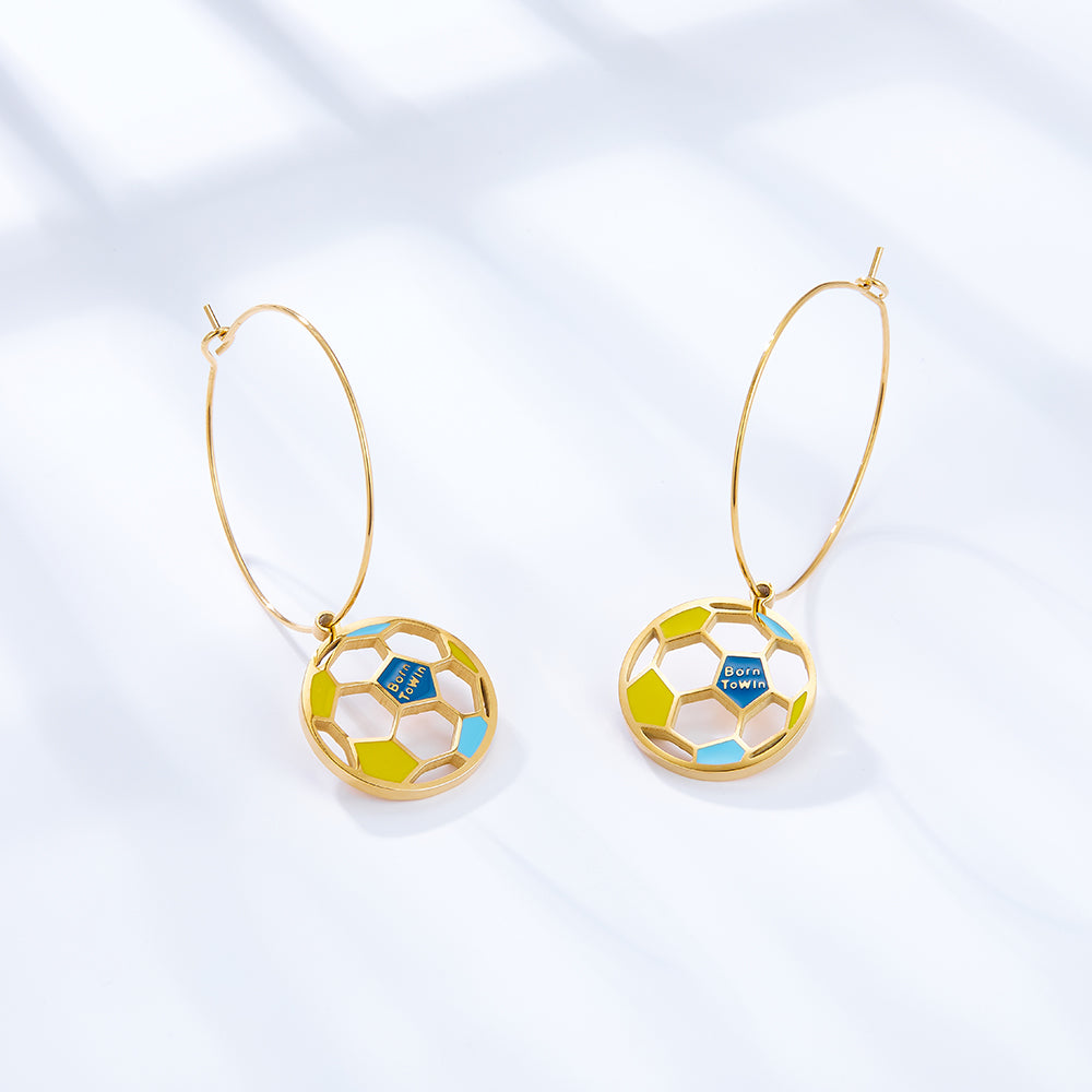 Circle with Football Hollow Mixed Color Enamel Girls Kids Jewelry Earrings