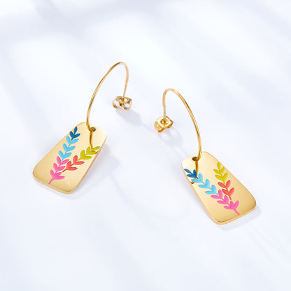 Enamel Girls Kids Jewelry Half Circle With Steel Ball With Oval Leaf Figure Mixed Color Earrings