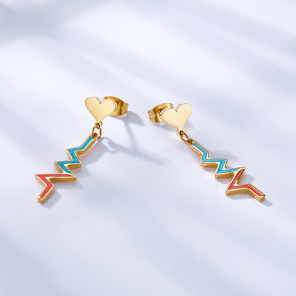 Stainless Steel Heart-shaped with ECG Mixed Color Earrings