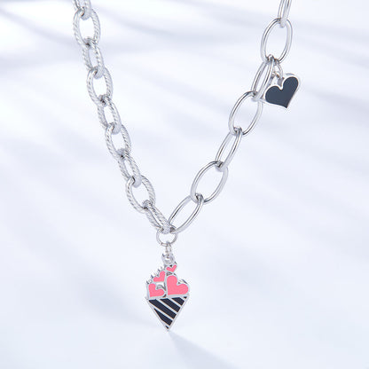 Ice Cream Cone Mixed Color Black Heart-shaped Enamel Girls Kids Jewelry Necklace