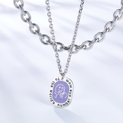 Oval Accessory With Purple Mother-baby Double Chain Enamel Girls Kids Jewelry Necklace
