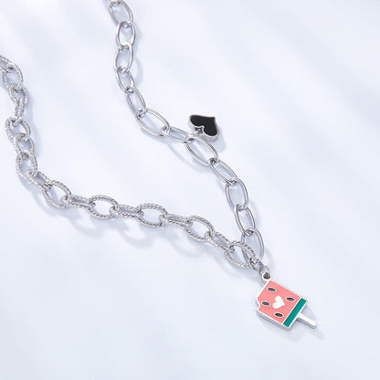 Popsicle Mixed Color With Black Heart-shaped Enamel Girls Kids Jewelry Necklace
