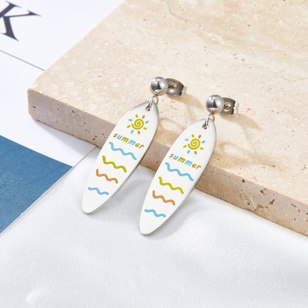Girls Kids Jewelry Stainless Steel Half Bead With Oval Sunshine Sea Mixed Color Earrings