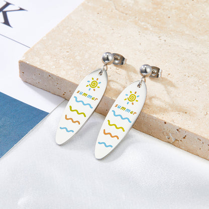 Girls Kids Jewelry Stainless Steel Half Bead With Oval Sunshine Sea Mixed Color Earrings