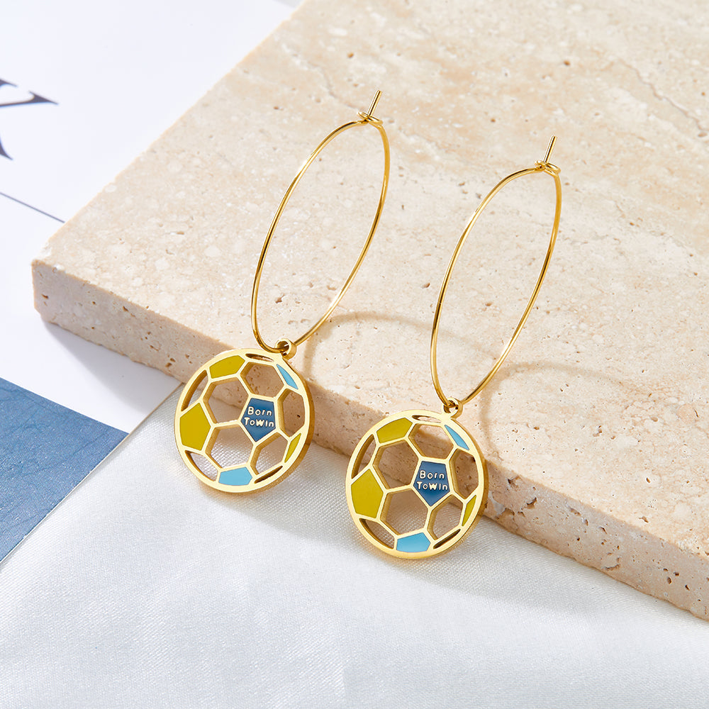 Circle with Football Hollow Mixed Color Enamel Girls Kids Jewelry Earrings