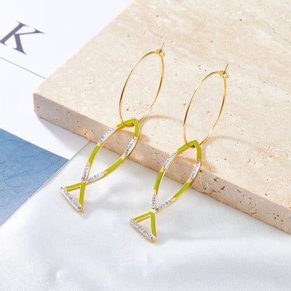 Circle With Fish-shaped Hollow Mixed Color With Diamond Earrings