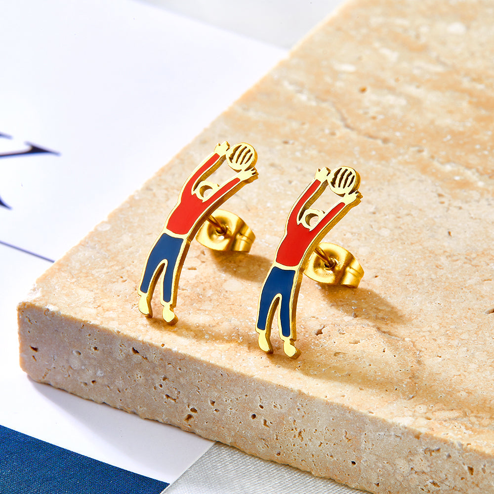 Enamel Girls Kids Jewelry Boys Playing Volleyball Mixed Color Cut Stud Earrings