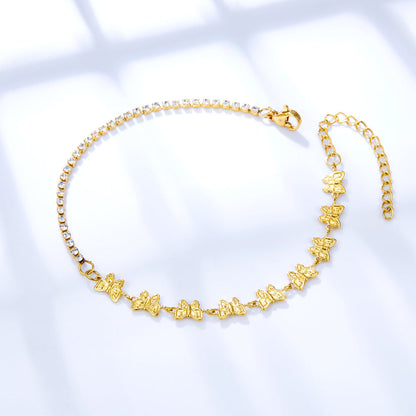 9 Butterflies With Diamonds Chain Anklet
