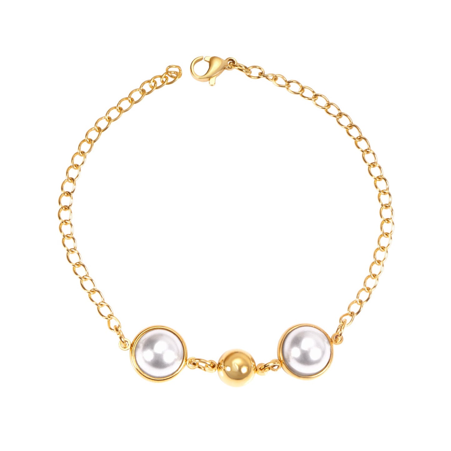 Gold White Pearls with Steel Beads Bracelet 20cm