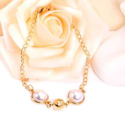 Gold White Pearls with Steel Beads Bracelet 20cm