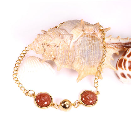 Golden Deep Red Chrysoberyl Bracelet with Steel Beads 20cm