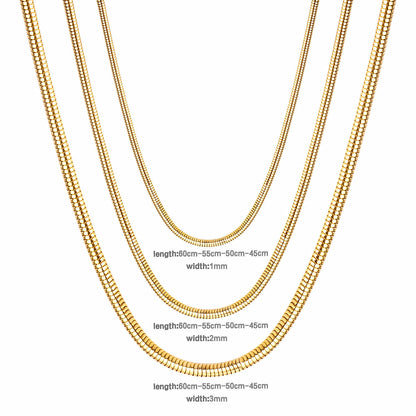 ASON 10pcs/bulk long necklace collar 2mm*45cm & 3mm*45cm round snake with chain steel color & gold color stainless steel necklace wholesale