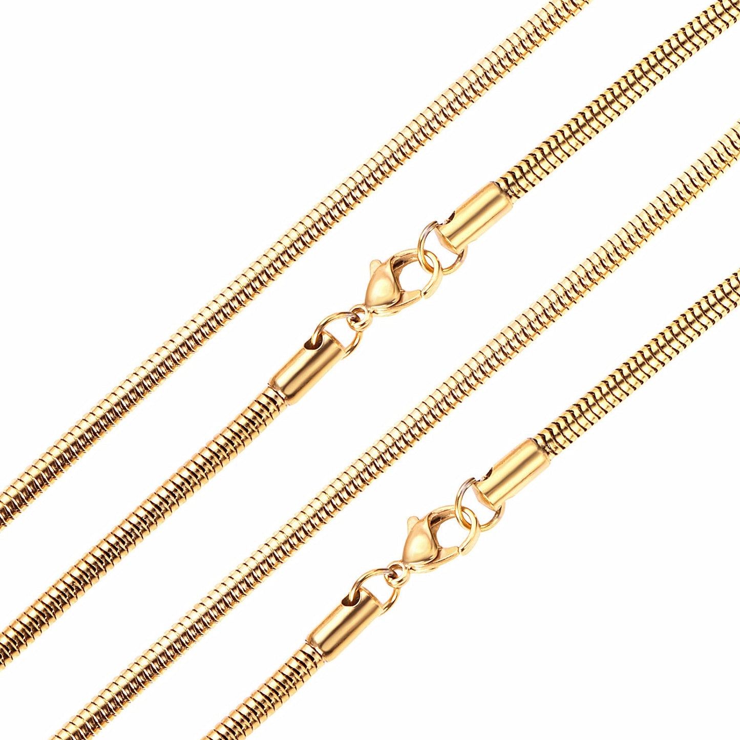 ASON 10pcs/bulk long necklace collar 2mm*45cm & 3mm*45cm round snake with chain steel color & gold color stainless steel necklace wholesale