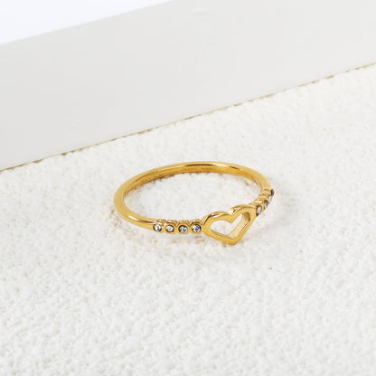 Stainless steel with zirconium glossy love ring plated 18k gold vintage heart shaped hand jewelry love ring wholesale