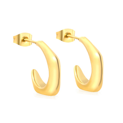 Stainless Steel 4.6*15.4mm PVD 18k gold Hoop Earring Geometric CC Shaped Waterproof for Women