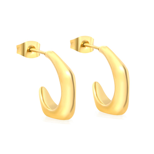 Stainless Steel 4.6*15.4mm PVD 18k gold Hoop Earring Geometric CC Shaped Waterproof for Women