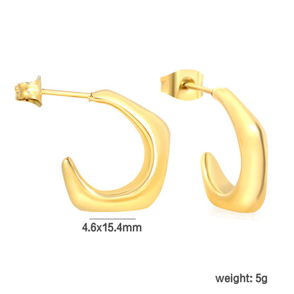 Stainless Steel 4.6*15.4mm PVD 18k gold Hoop Earring Geometric CC Shaped Waterproof for Women
