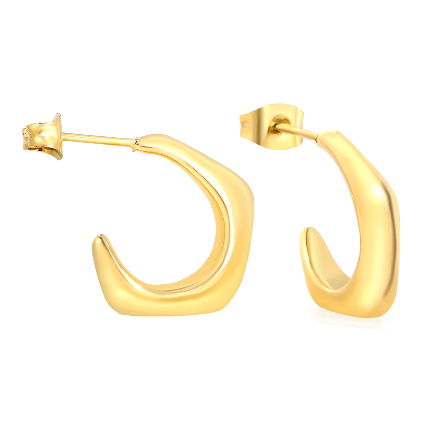Stainless Steel 4.6*15.4mm PVD 18k gold Hoop Earring Geometric CC Shaped Waterproof for Women