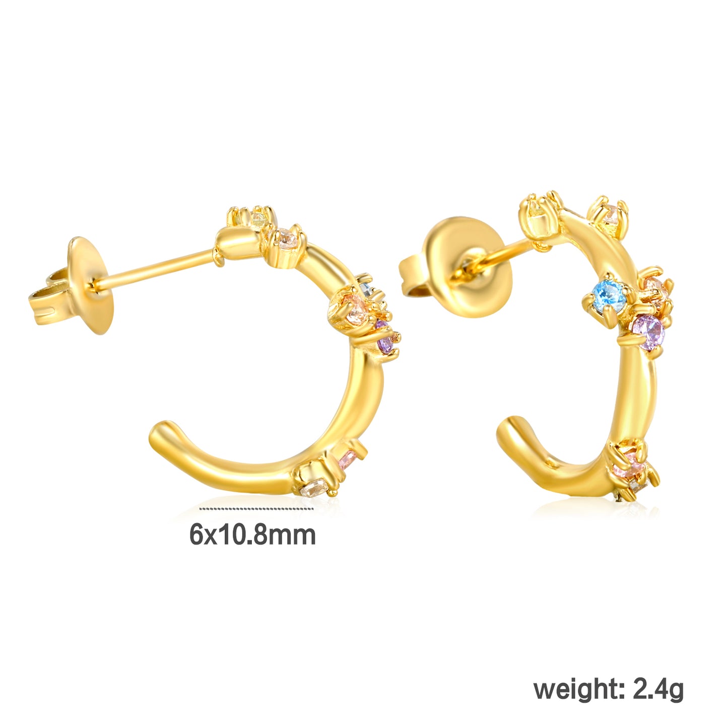 6*10.8mm Zircon Hoop Earring Fashion Jewelry Trend Popular Colorful