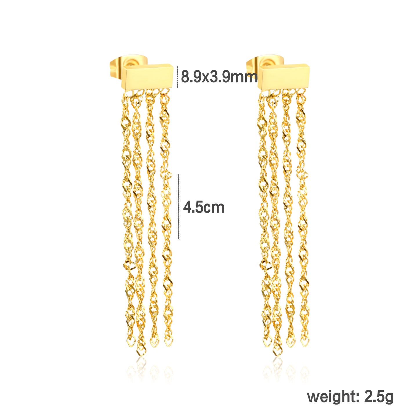 PVD 18K Gold 8.9*3.9mm Drop Earrings Fine Jewelry Fringe Fall Ear Jackets Fringe Tassel