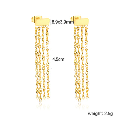PVD 18K Gold 8.9*3.9mm Drop Earrings Fine Jewelry Fringe Fall Ear Jackets Fringe Tassel