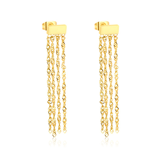 PVD 18K Gold 8.9*3.9mm Drop Earrings Fine Jewelry Fringe Fall Ear Jackets Fringe Tassel