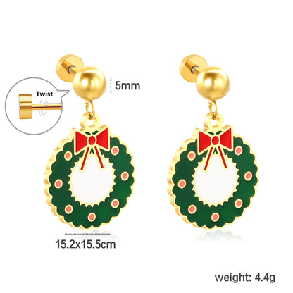 15.2*15.5mm  PVD 18K Gold Screw Earring Creative Christmas Tree Outfit Women Cute Earring