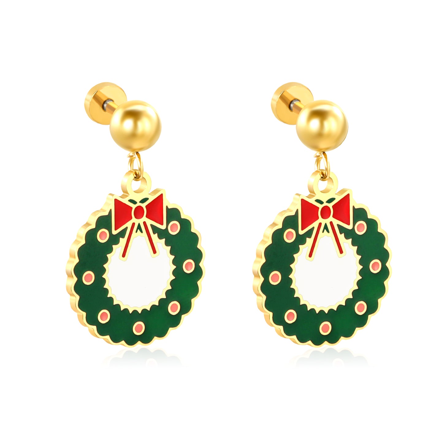 15.2*15.5mm  PVD 18K Gold Screw Earring Creative Christmas Tree Outfit Women Cute Earring