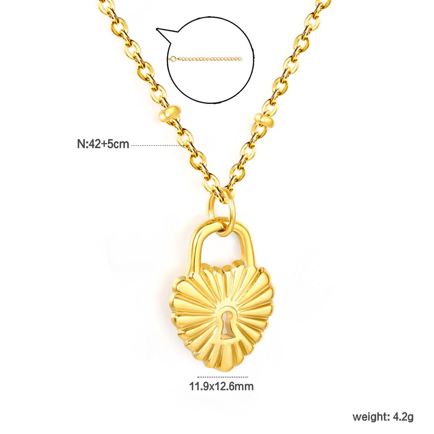 42+5cm 18K Gold Jewelry Stainless Steel Necklace Plated 11.9*12.6mm Heart Pendant on Irregular