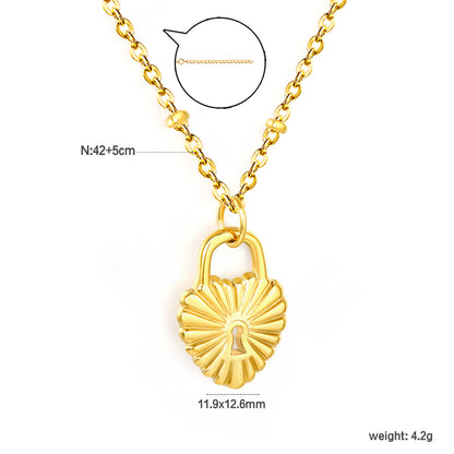 42+5cm 18K Gold Jewelry Stainless Steel Necklace Plated 11.9*12.6mm Heart Pendant on Irregular