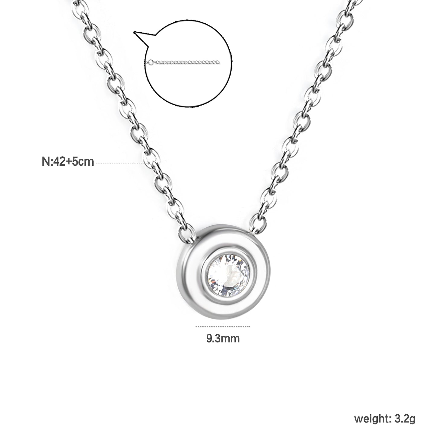 42+5cm Stainless Steel Necklace Gemstone Women Chain Pendant Gemstone Custom