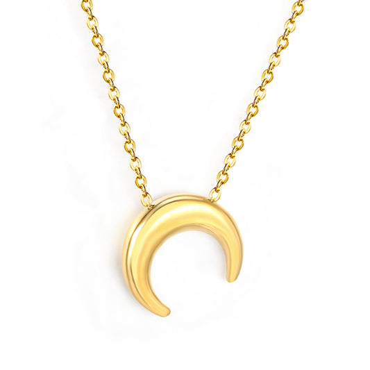 14.1*13.3mm 18K PVD Stainless Steel 50+5cm Chain Necklace Plated Non Tarnish Crescent Pendant
