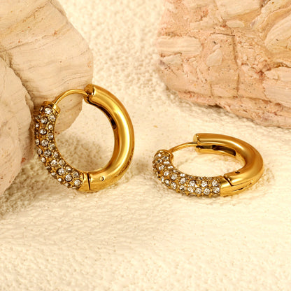 Round Earrings with White Diamonds 4*21.6mm Gold Color
