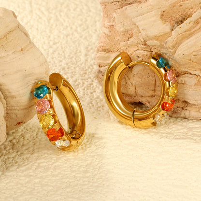 Round with 5 round white diamonds/mixed diamonds ear clips 5*21.6mm gold color