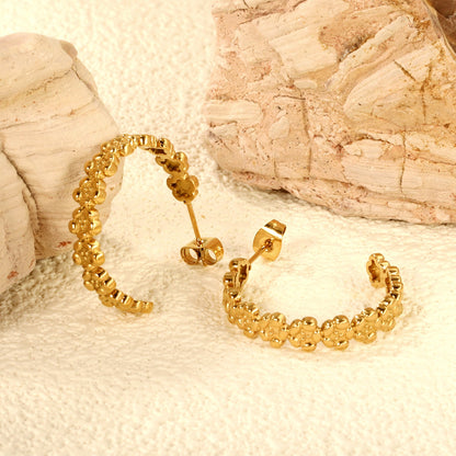 C-shaped flower earrings 1.9*5.4*27mm gold color