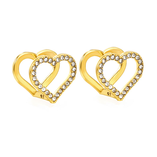 Stainless Steel 14.8*13.3mm Zircon Earrings Double Sided Geometric Heart Studs Fashion