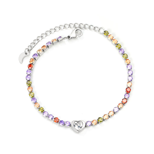 18+5cm Jewelry 7.9*7.1mm Love rainbow Zircon Bracelet Colored Zirconium Colored Treasure Bracelet