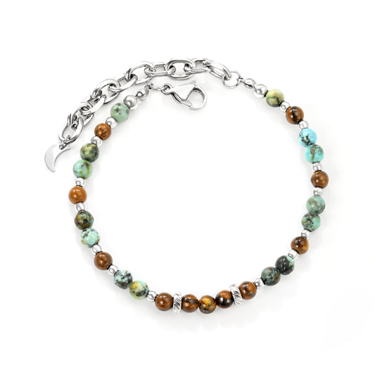 18+5cm Natural Stone Stainless Steel Bead Chain Bracelet Wholesale