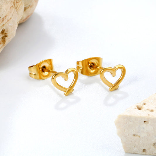 7*6mm PVD 18k Gold/Steel Stainless Stud Earring Hypoallergenic Love Shape