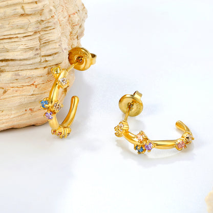 6*10.8mm Zircon Hoop Earring Fashion Jewelry Trend Popular Colorful